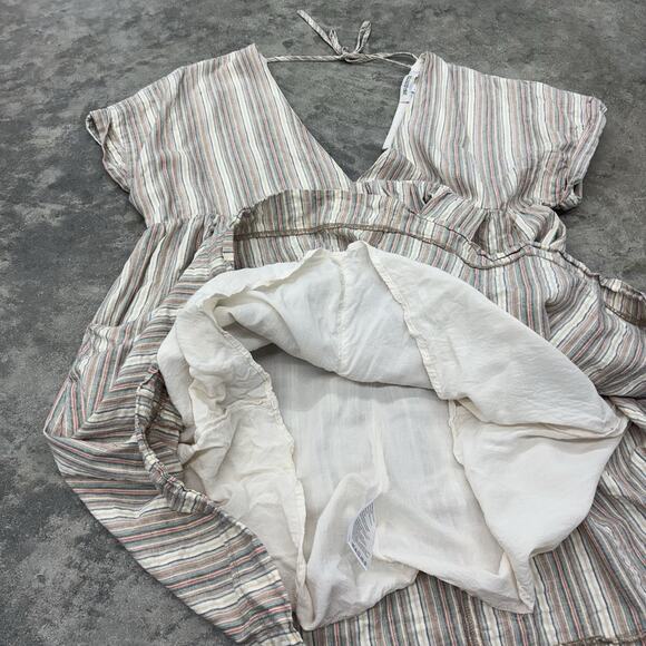 Urban Outfitters Dress Womens L Serendipity Mini Babydoll Wide Boxy Linen Stripe - Picture 5 of 11